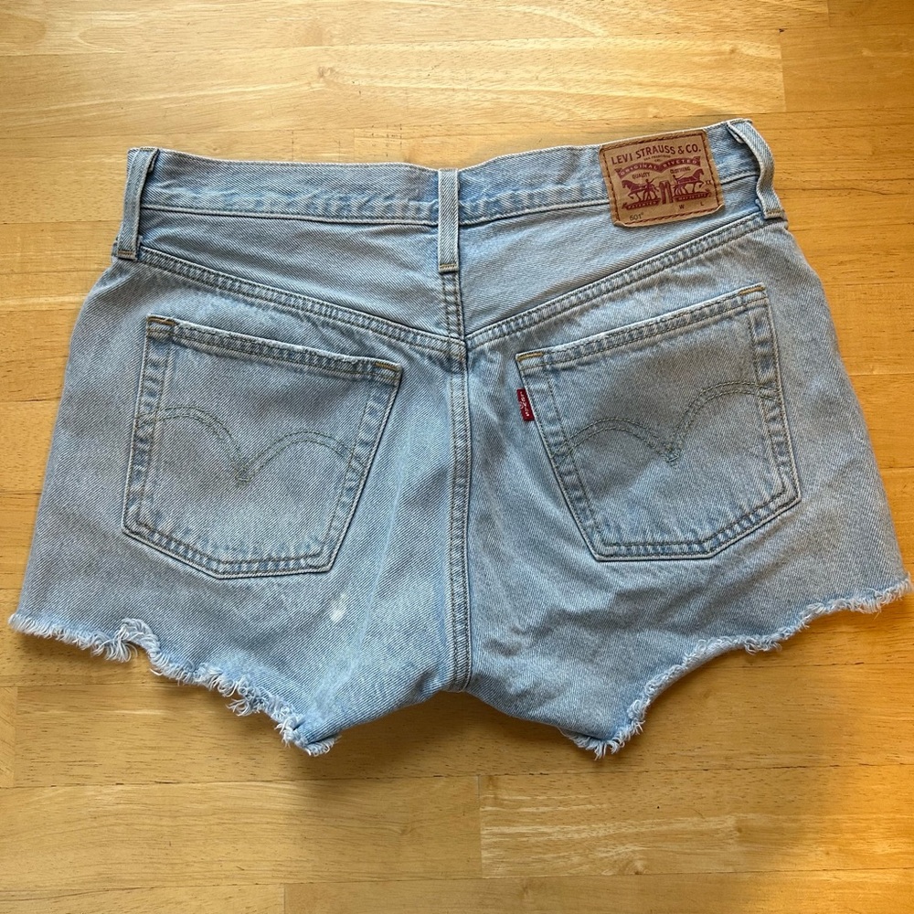 Levi’s 501 Light Wash Denim Shorts with Frayed Hem